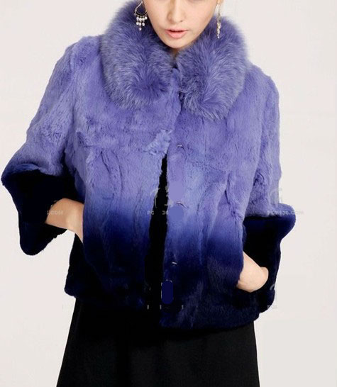 Ladies' winter rabbit fur coat with fox collar ,Fur Coats