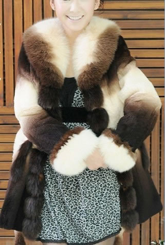 rex rabbit fur coat with fox collar,Fur Coats