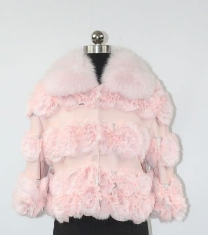 rabbit fur coat with fox fur collar,Roupas de Meninas '